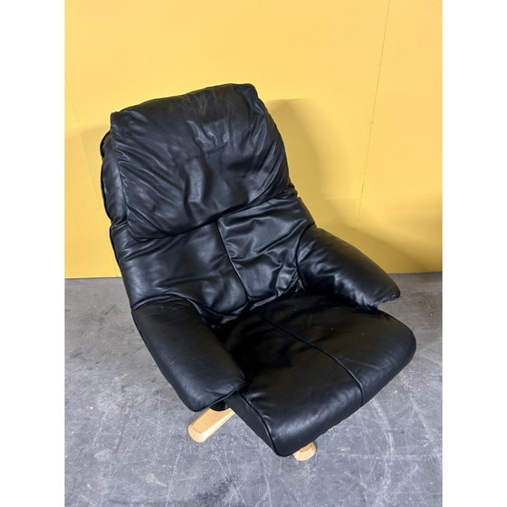 Image 1 of Poltrona girevole vintage danese in pelle nera, anni '70