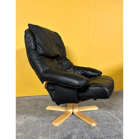Image 1 of Poltrona girevole vintage danese in pelle nera, anni '70