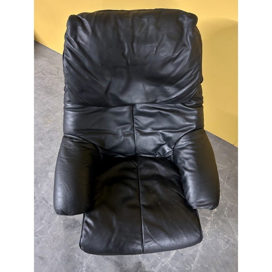 Image 1 of Poltrona girevole vintage danese in pelle nera, anni '70