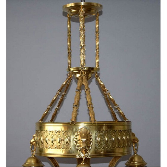 Image 1 of Lampadario vintage in ottone e vetro, anni '10