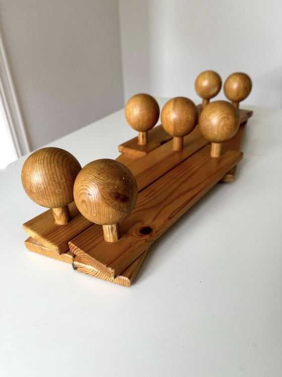 Image 1 of Large Danish Pine Wood Coat Rack Brutalist, Mid-Century / 1970S Foldable Coat Hook /Wardrobe Hanger /Wall Hook