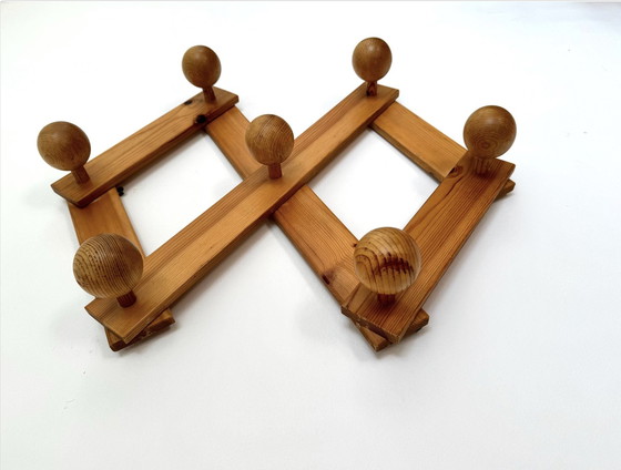 Image 1 of Large Danish Pine Wood Coat Rack Brutalist, Mid-Century / 1970S Foldable Coat Hook /Wardrobe Hanger /Wall Hook