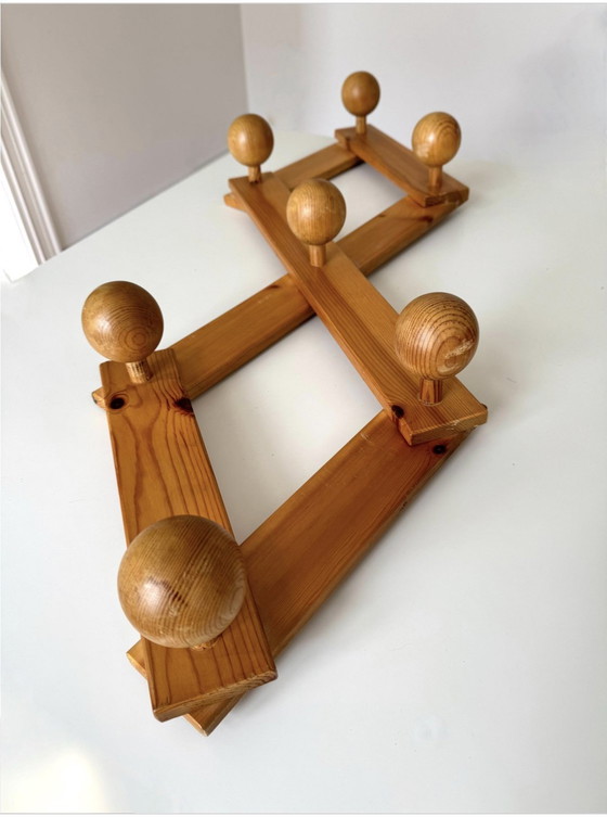Image 1 of Large Danish Pine Wood Coat Rack Brutalist, Mid-Century / 1970S Foldable Coat Hook /Wardrobe Hanger /Wall Hook