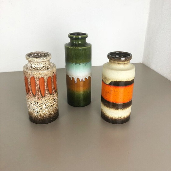 Image 1 of Set of 3 vintage ceramic vases by Scheurich, Germany 1970
