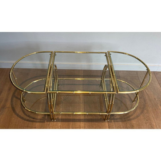 Image 1 of Tavolino da caffè tripartito in ottone vintage, 1940