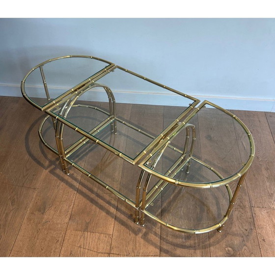 Image 1 of Tavolino da caffè tripartito in ottone vintage, 1940