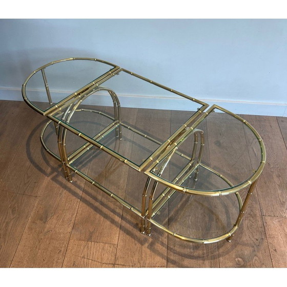 Image 1 of Tavolino da caffè tripartito in ottone vintage, 1940