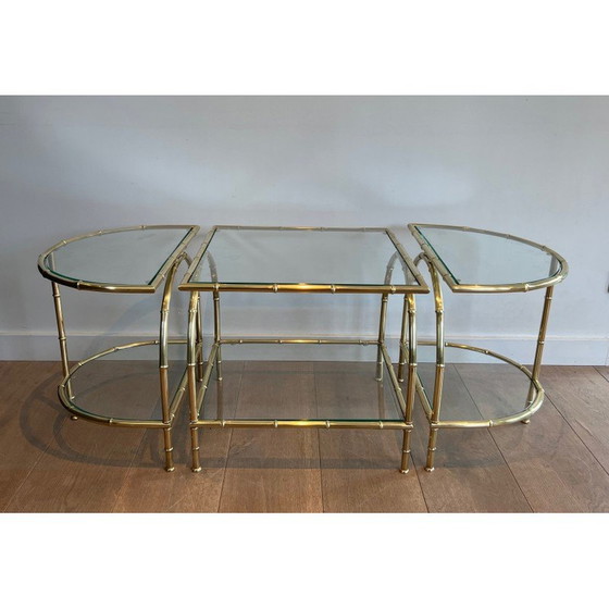 Image 1 of Tavolino da caffè tripartito in ottone vintage, 1940