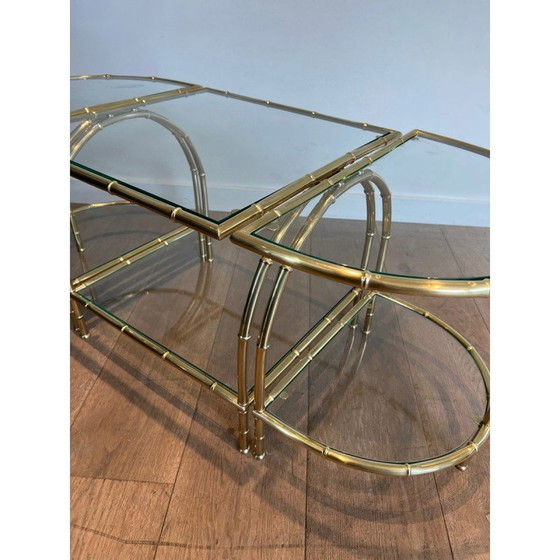 Image 1 of Tavolino da caffè tripartito in ottone vintage, 1940