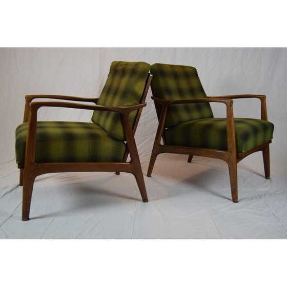Image 1 of Pair of vintage green beechwood armchairs, Denmark 1960