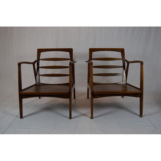 Image 1 of Pair of vintage green beechwood armchairs, Denmark 1960