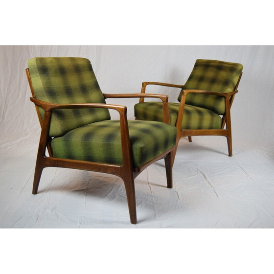Image 1 of Pair of vintage green beechwood armchairs, Denmark 1960