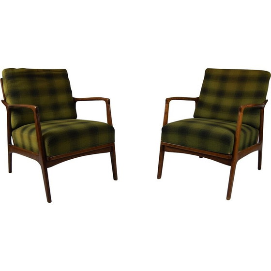 Image 1 of Pair of vintage green beechwood armchairs, Denmark 1960