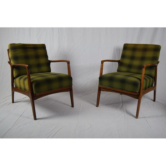 Image 1 of Pair of vintage green beechwood armchairs, Denmark 1960