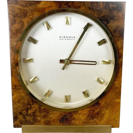 Image 1 of Vintage walnut and brass table clock for Kienzle, Germany 1960s
