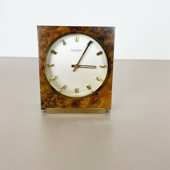 Image 1 of Vintage walnut and brass table clock for Kienzle, Germany 1960s