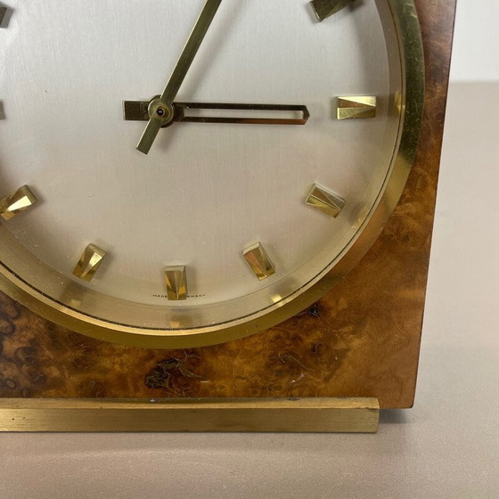 Image 1 of Vintage walnut and brass table clock for Kienzle, Germany 1960s