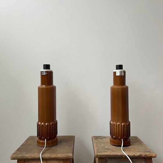 Image 1 of Coppia di lampade da tavolo vintage in vetro stampato Patron per Luxus, Svezia, anni '60