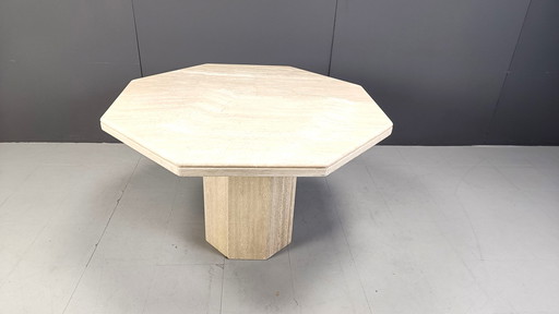 Octogonal italian travertine dining table 1970s