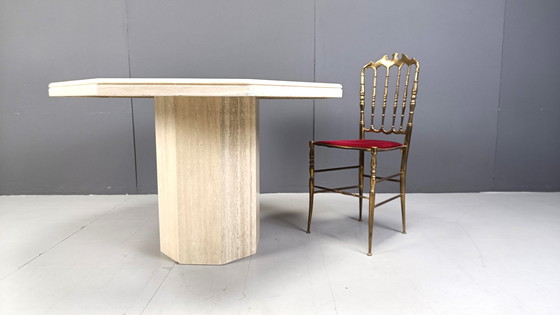 Image 1 of Octogonal italian travertine dining table 1970s