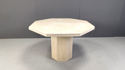 Octogonal italian travertine dining table 1970s