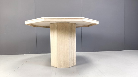 Image 1 of Octogonal italian travertine dining table 1970s