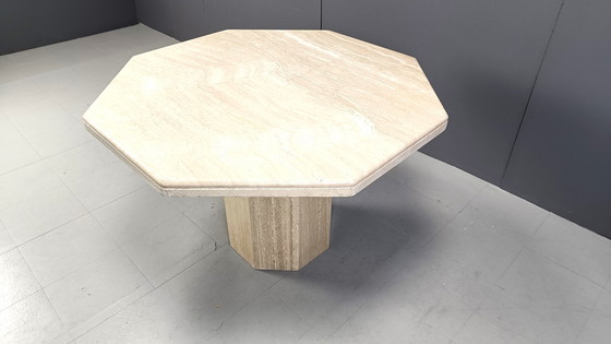 Image 1 of Octogonal italian travertine dining table 1970s