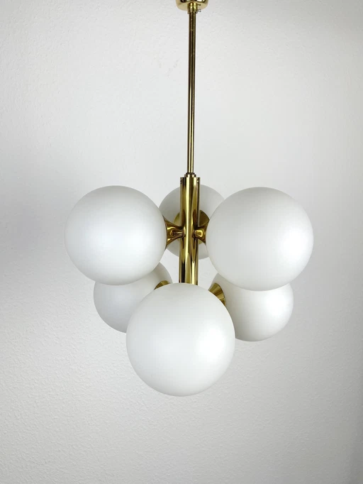 Kaiser Mid - Century 6-fold Sputnik lamp brass glass 60s