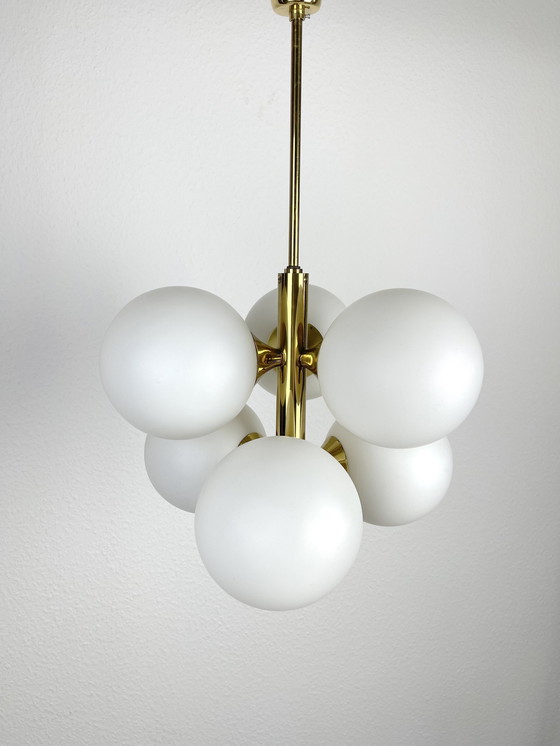 Image 1 of Kaiser Mid - Century 6-fold Sputnik lamp brass glass 60s