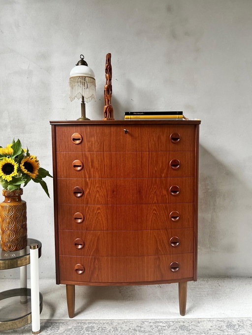 Danish Design Chest of Drawers 6 Drawers Round Front On Conical Legs