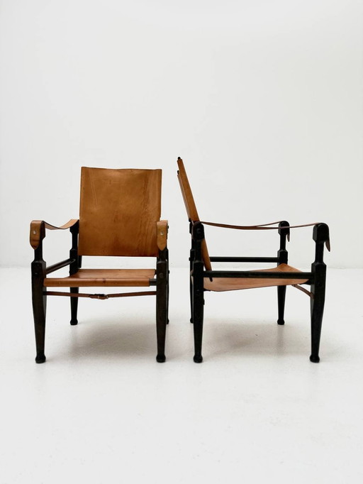 Set of 2 safari armchairs in leather & oak by Wilhelm Kienzle for home furnishings, 1950s