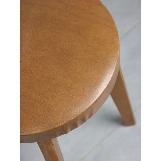 Image 1 of Pair of mid-century brown leatherette stools