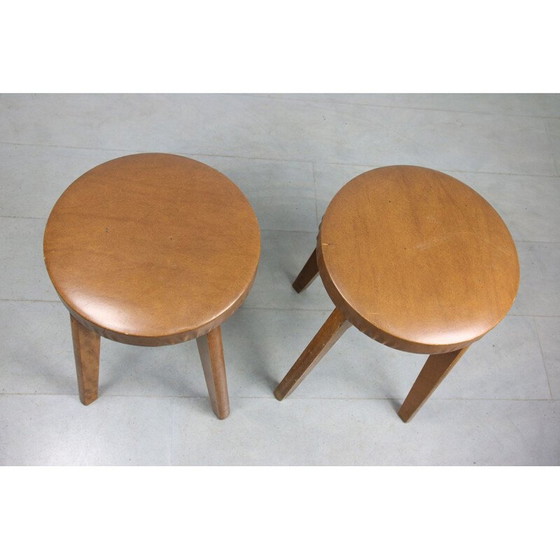 Image 1 of Pair of mid-century brown leatherette stools