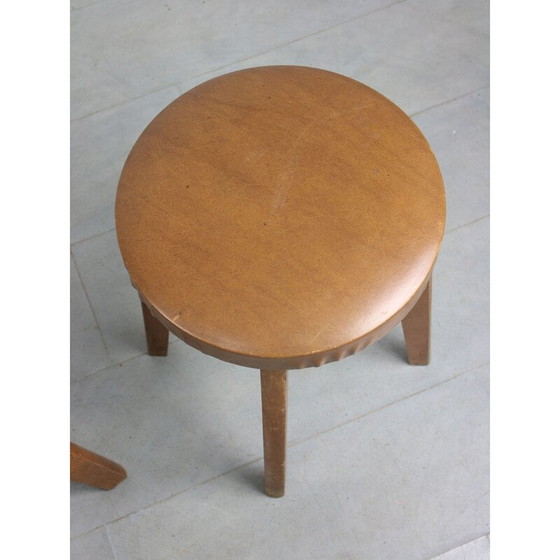 Image 1 of Pair of mid-century brown leatherette stools