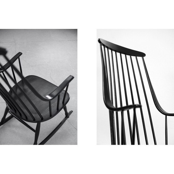 Image 1 of Vintage Swedish wooden black Grandessa rocking chair by Lena Larsson for Nesto, 1960s