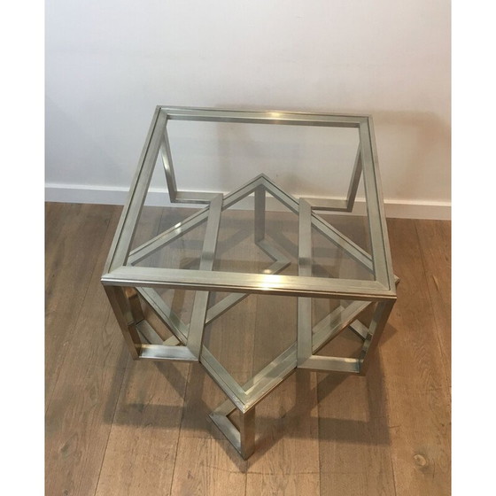 Image 1 of Pair of vintage brushed steel sofa ends, France 1970