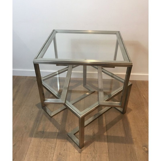 Image 1 of Pair of vintage brushed steel sofa ends, France 1970