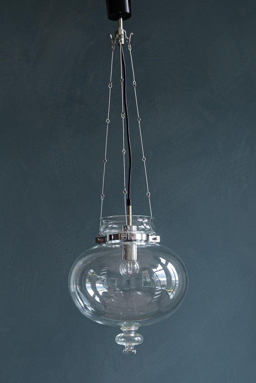 Lampe suspendue en verre de Glasshütte Limburg par Herbert Proft