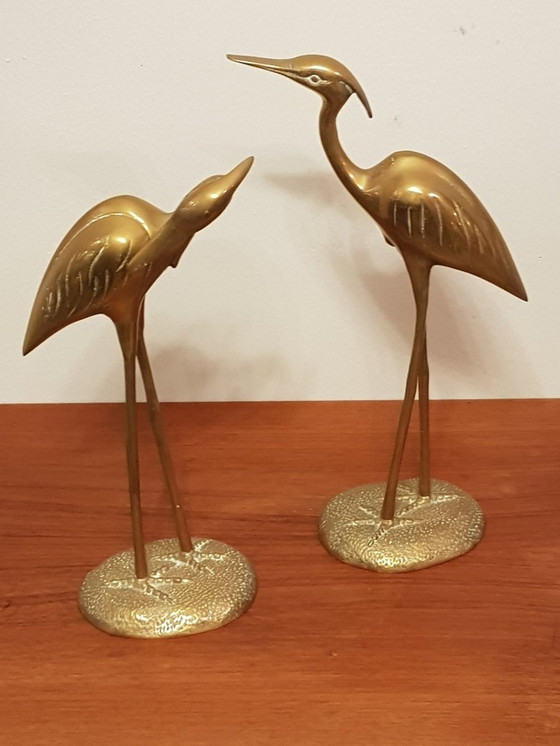 Image 1 of 2X Brass Herons Cranes