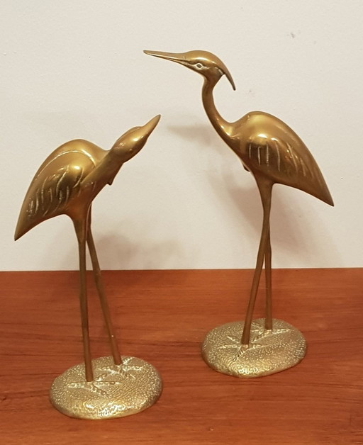 2X Brass Herons Cranes