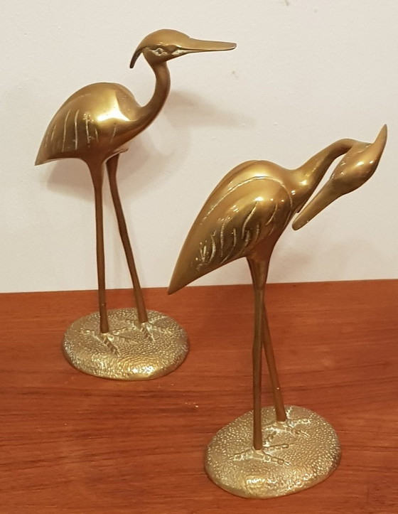 Image 1 of 2X Brass Herons Cranes