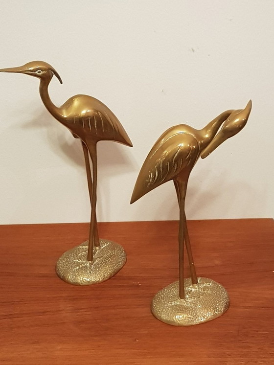 Image 1 of 2X Brass Herons Cranes