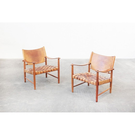 Image 1 of Pair of Safari leather lounge chairs by Hans J. Wegner, Germany 1950s