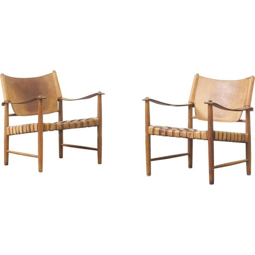 Pair of Safari leather lounge chairs by Hans J. Wegner, Germany 1950s