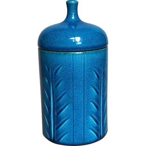 Vintage blue ceramic box by Pol Chambost, 1960