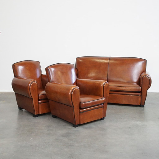 Set Of A Sheep Leather Sofa And Armchairs