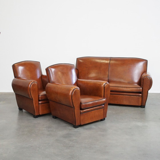 Image 1 of Set Of A Sheep Leather Sofa And Armchairs