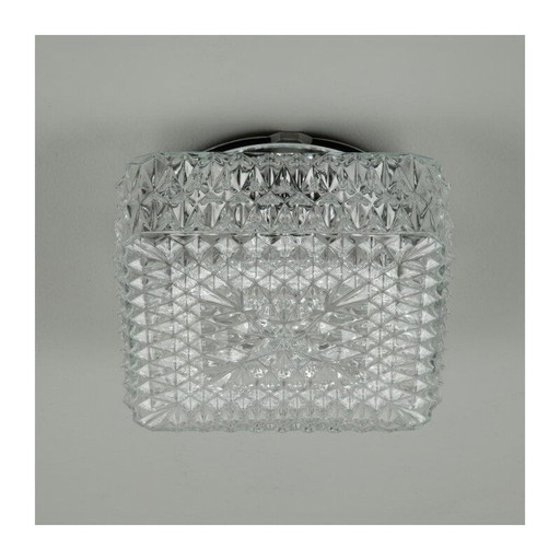 Vintage square glass ceiling light, Czechoslovakia 1970
