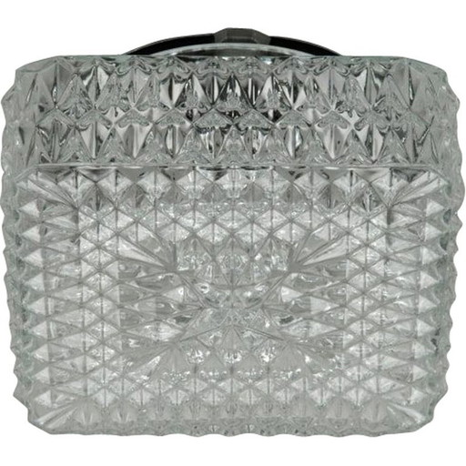 Vintage square glass ceiling light, Czechoslovakia 1970