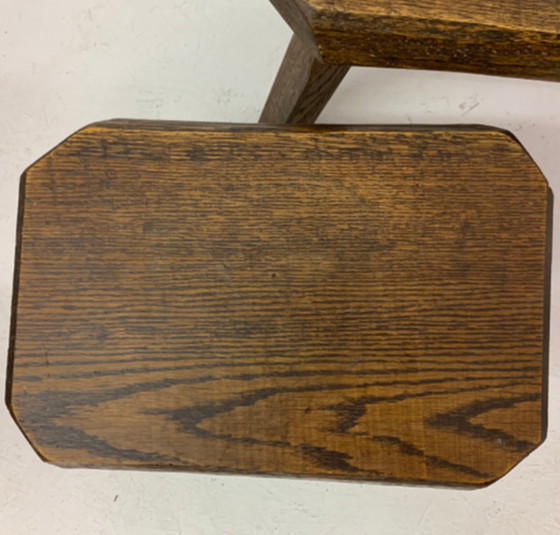Ensemble de 3 tables gigognes brutalistes en bois de chêne, années 1970 – Tables basses, Wood, Vintage (photo 6 of 10)